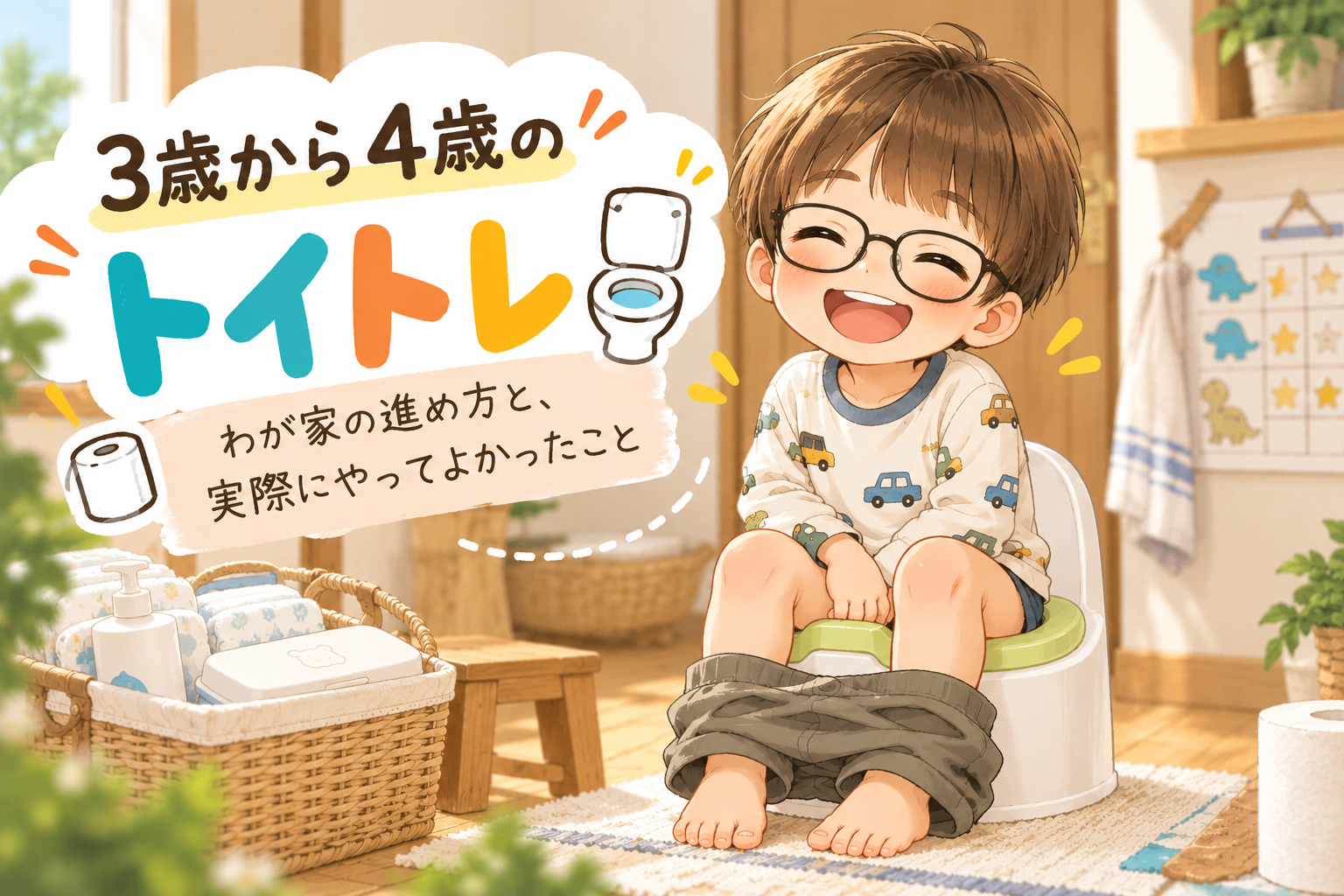 トイレに座った男の子の画像